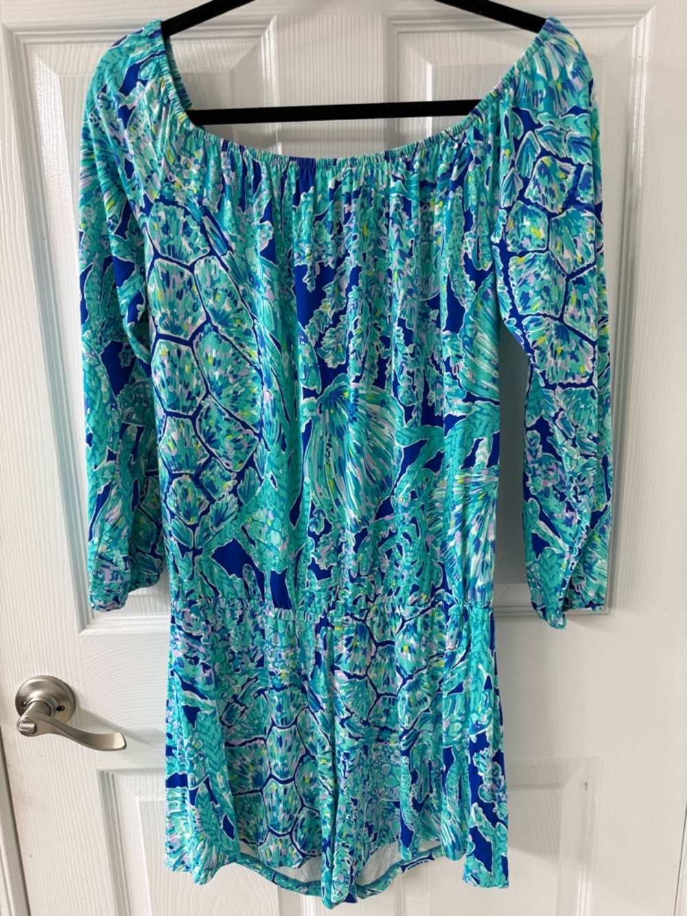 Lilly Pulitzer Teal & Aqua Floral Off-Shoulder Romper